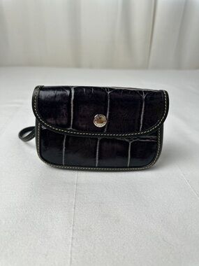 Dooney & Bourke Black Croc-Embossed Leather Wristlet